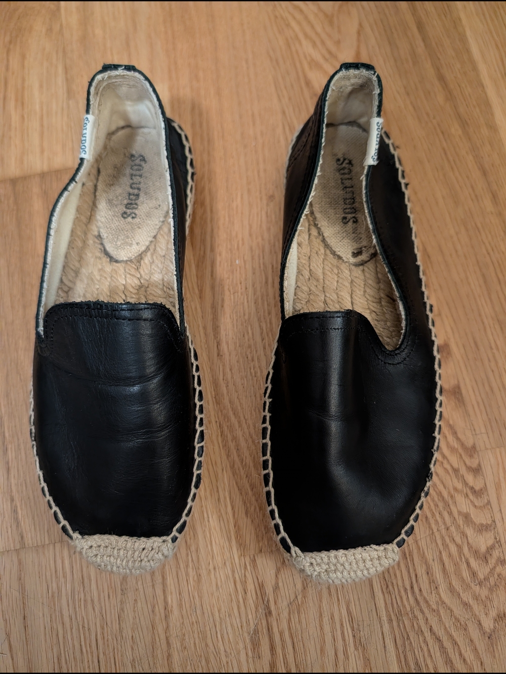 Soludos Black Leather Espadrilles with Jute Trim